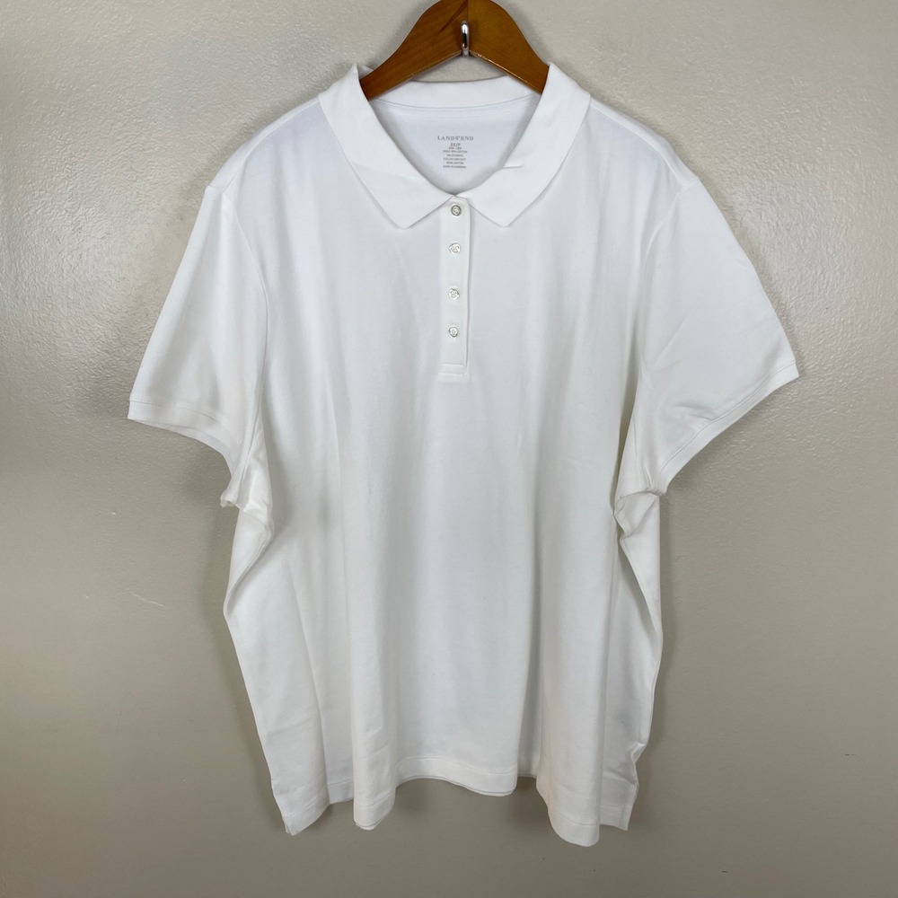 Lands' End Women's 3X/P Polo Shirt White Short Sleeve Cotton Blend Pique Knit